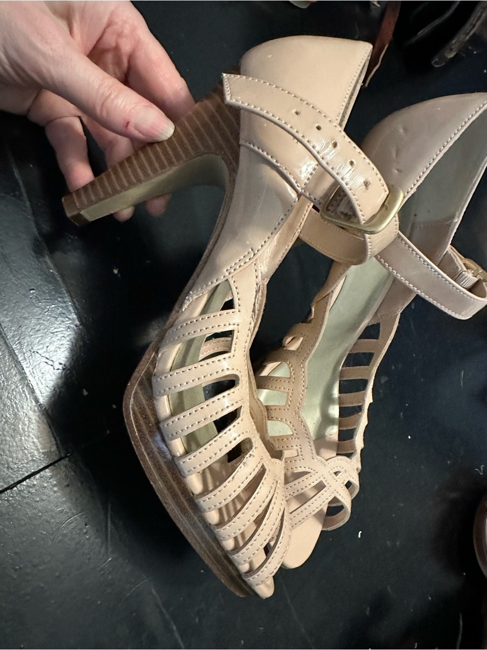 FIONI Clothing Beige Strappy Peep-Toe Heels